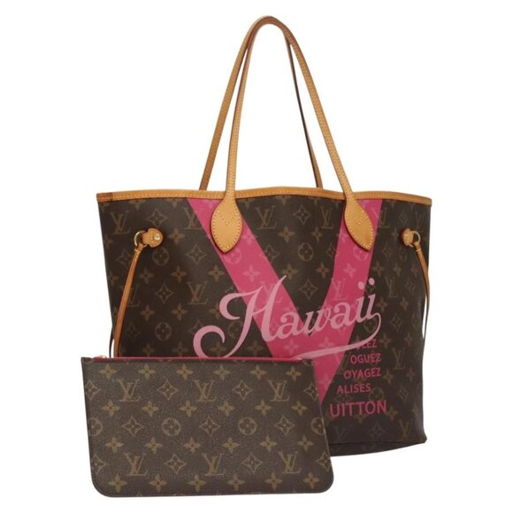 LOUIS VUITTON Monogram V Line Neverfull MM Tote Bag Pink LV Auth BD681A - Picture 1 of 16